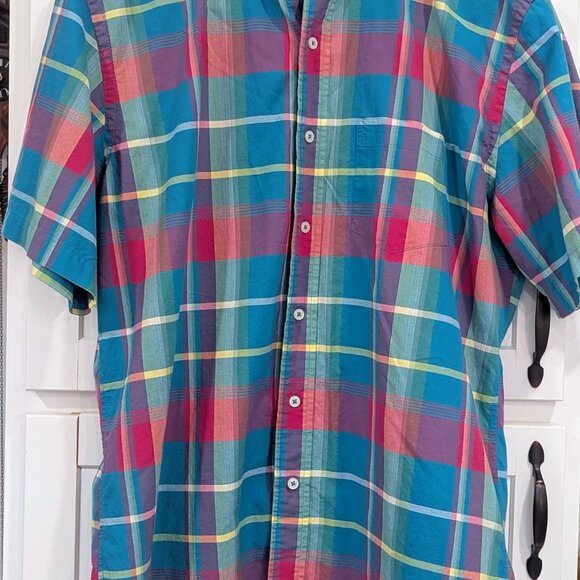 VTG 90s Duckhead Mens Colorful Plaid Button-Up Shirt Sz Large Short Sleeve - Picture 3 of 7